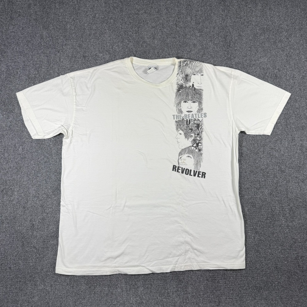 VTG Y2K The Beatles Revolver Shirt Mens 2XL White Graphic Band Rock Tee #3836